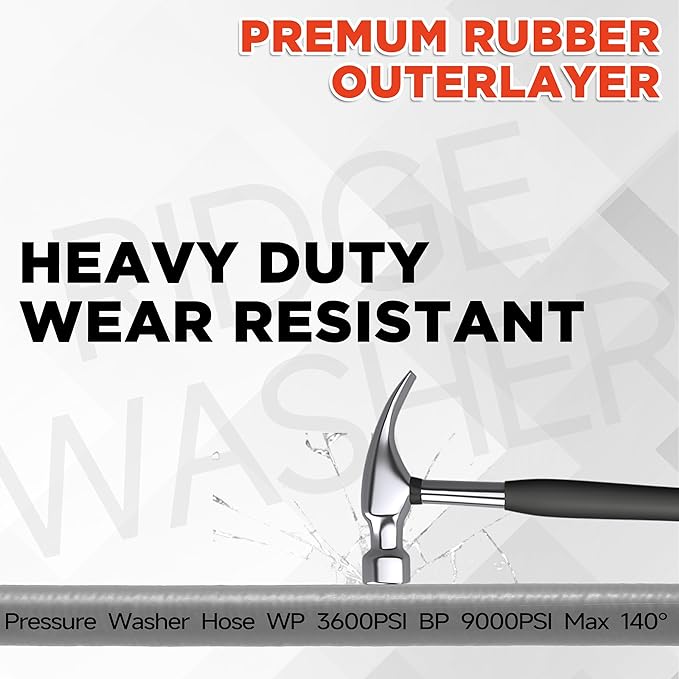 RIDGE WASHER Pressure Washer Hose 25FT, Kink Resistant Hoses Replacement with M22 14 Fitting, 1/4 Inch Power Washer Hose’s Applied for Most Pressure Washer Accessories, 3600 PSI