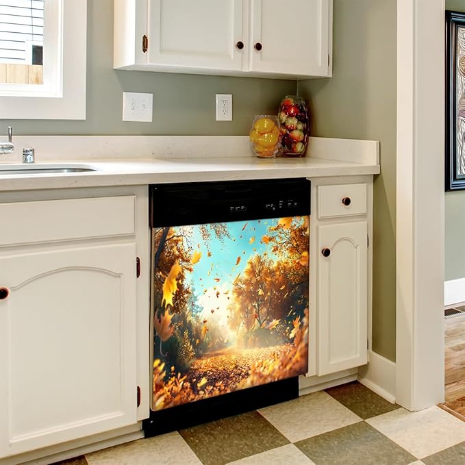 Autumn Gold Maple Leaf Dishwasher Magnet Cover for The Front Magnetic Dishwasher Door Covers Dish Washer Sticker Wrap Home Decorative Appliances Panel Decal Kitchen Decor 23" x 26" (Magnetic)