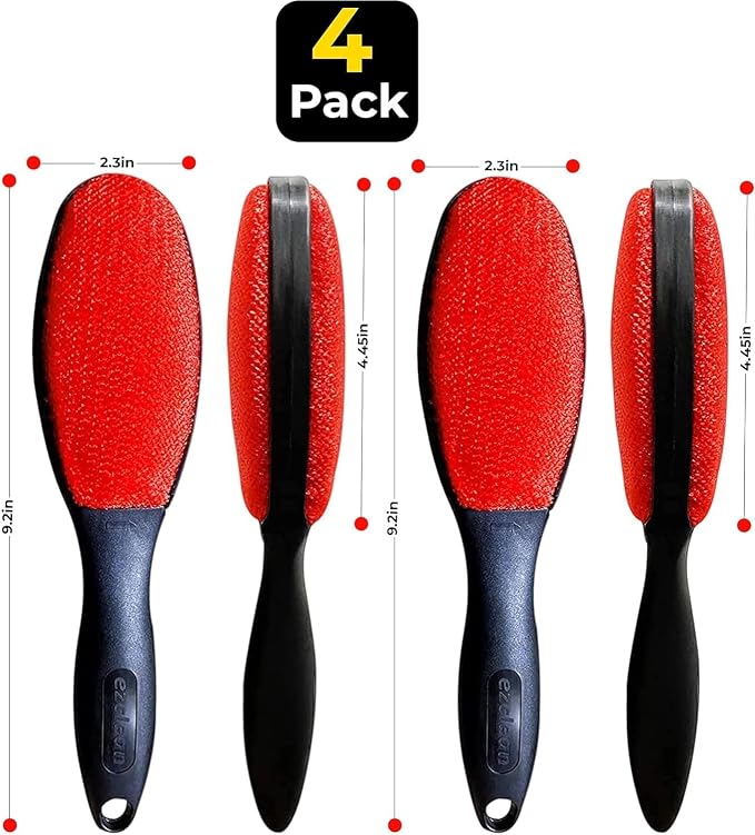 EZCLEAN 4-Pack Red Color Velvet Lint Brush for Clothes Furniture Couch, Pet Hair Remover, Reusable Double Sided Fabric Brush - Image 2