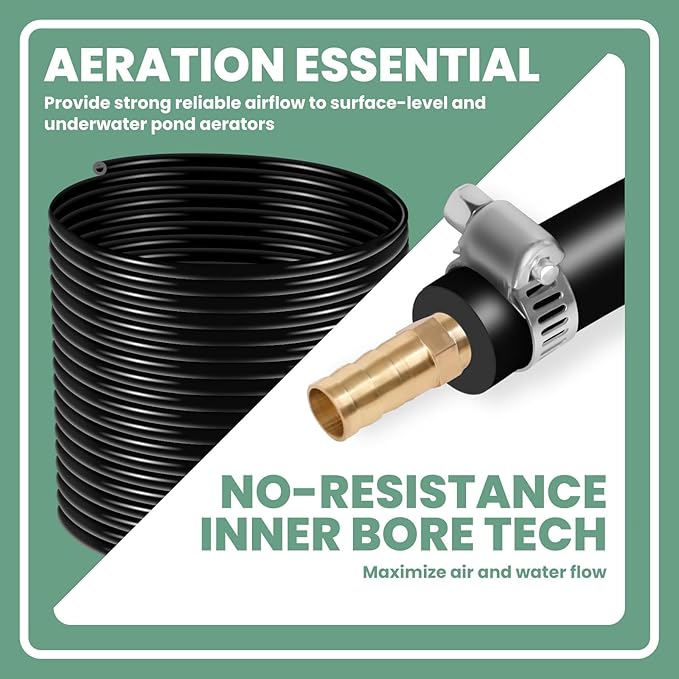 Self Sinking Aeration Hose 656 Ft, 3/8 Inch Gutter Cleaning Tools with Hose Clamps & Menders, Easy Installation, PVC Pipe for Pond, Fountain, Irrigation(Black)