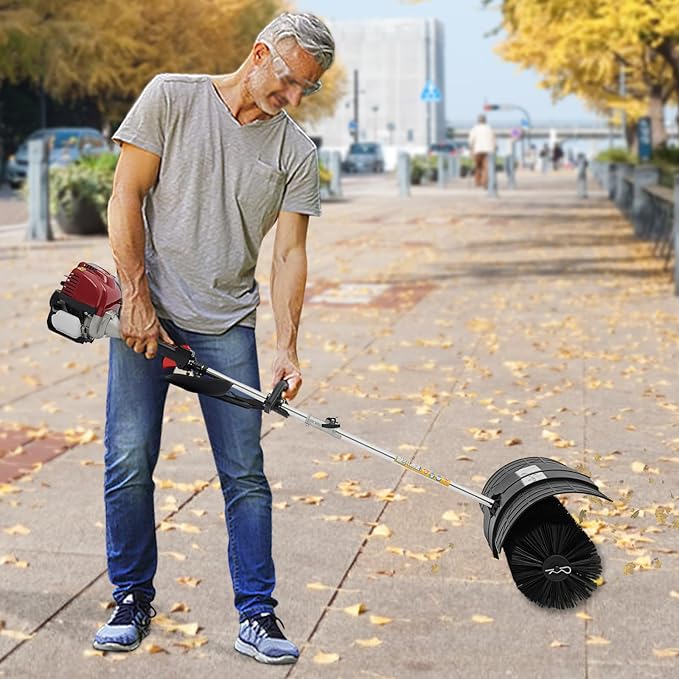31CC 4 Stroke Gas Powered Broom Sweeper with Air Cooled, 1.4HP Outdoor Handheld Sweeper Snow Sweeping Broom, Gas Handheld Sweeper for Cleaning Sweep Driveway Lawn Snow Cleaner Tools