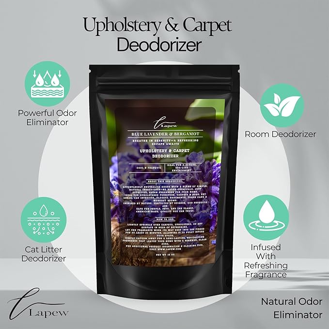 Lapew Blue Lavender & Bergamot Scented Cleaning Bundle | Carpet Deodorizer Powder (16 oz) & Mop Soap Concentrate (36 oz) | Pet-Friendly Odor Eliminator