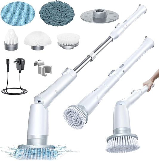LABIGO Electric Spin Scrubber LA3 Pro, Cordless Bathroom Scrubber with 5 Replacement Head, 3 Adjustable Angle, Household Power Cleaning Brush with Extension Arm for Bathtub Car Grout Tile Floor