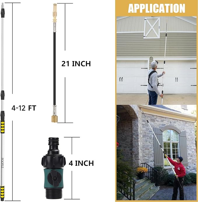 12FT (20ft Reach) Telescopic Gutter Cleaning Tools from The Ground, Rain Gutter Cleaners Tool with Hose Copper Attachment, Long Reach Gutters Cleaner Wand with Extension Pole