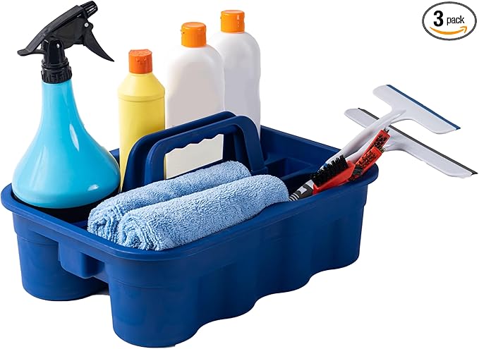 Matthew Large Plastic Tote Tool & Deluxe Supply Cleaning Caddy with Handle Portable Shower Basket Storage Caddy for Cleaning Products Organizer,Take-Out Coffee/Soft Drink,Bath Multi Use - Blue