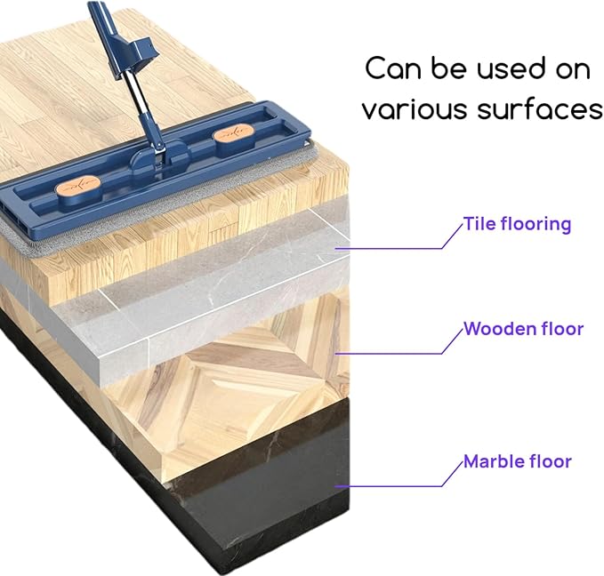 2025 New Large Flat Mop and Bucket Set, 360 Rotation Flat Mop with Self-Wringing Bucket, Includes 7 Reusable Microfiber Pads for Tile, Hardwood, Laminate Floors Wet and Dry (White)