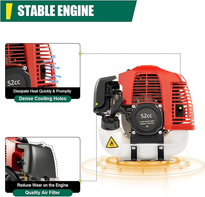 52cc Gas Power Broom 2-Stroke Power Broom Sweeper 2.3HP Walk Behind Sweeper Outdoor Hand Push Sweeper Snow Broom Driveway Cleaning Tools
