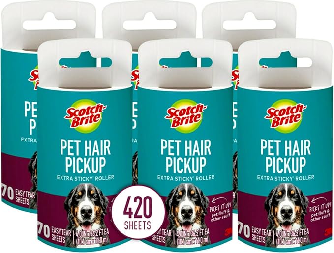 Scotch-Brite Pet Hair Extra Sticky Lint Roller,420 Sheets Total, 6 Pack | Designed for Removing Fur + Fluff on Couches, Clothes, Dog and Cat Beds, & More by Unknown