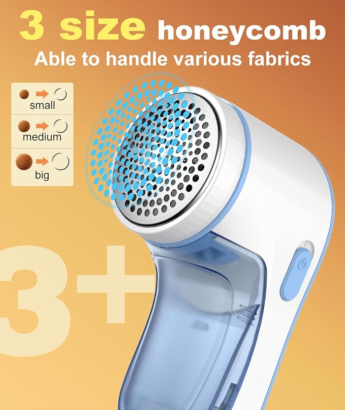 Fabric Shaver, Lint Remover for Clothes, Effectively and Quickly Remove Pills, Sweater Shaver with Stainless Steel 3-Leaf Blades and Safety Lock Protection.(Blue & White) - Image 3