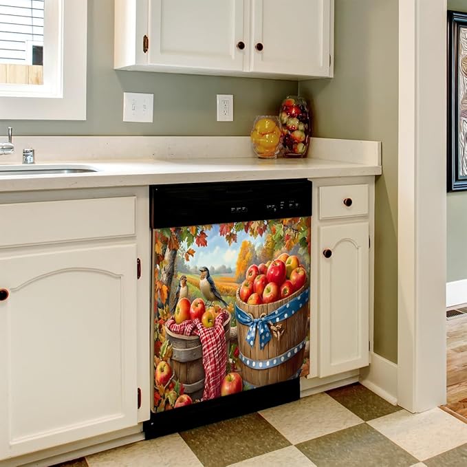Autumn Apple Bird Maple Dishwasher Magnet Cover for The Front Magnetic Dishwasher Door Covers Dish Washer Sticker Wrap Home Decorative Appliances Panel Decal Kitchen Decor 23" x 26" (Magnetic)