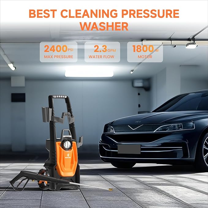 Giraffe Tools Electric Pressure Washer, 4 Quick-Connect Nozzles, Foam Cannon for Cars/Patios/Driveways/Fences, 2400 Max PSI 2.3 GPM 30FT