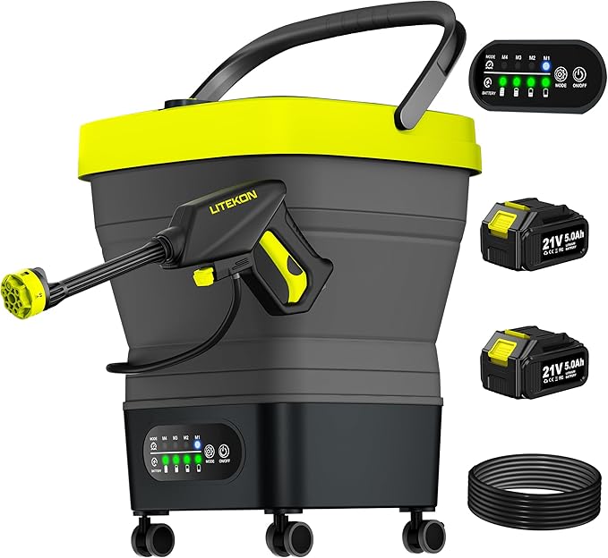 Litekon Cordless Washer,Foldable Washer with 4.5Gal Tank 10FT Hose