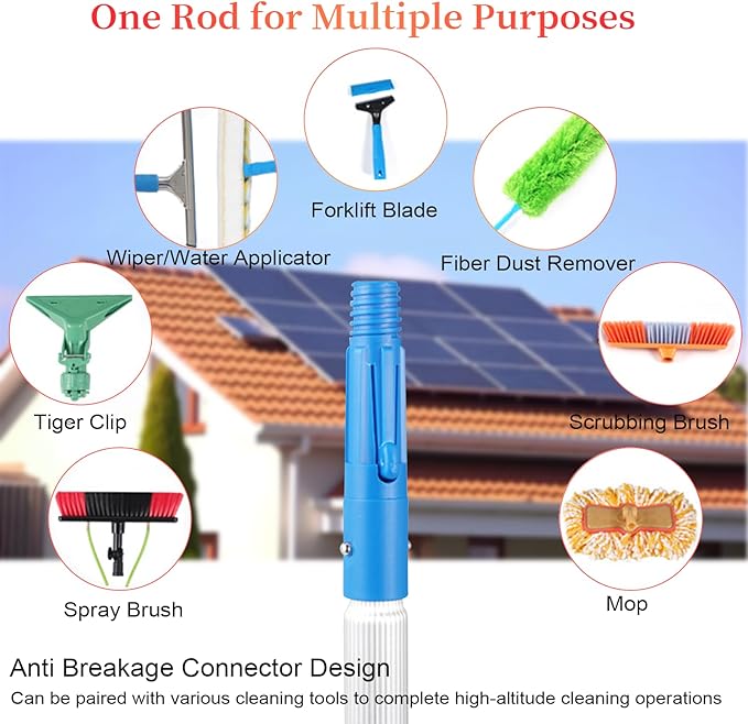 20 FT Water Fed Pole Kit Adjustable Solar Panel Cleaning Kit Cleaner Tool for Window Glass Roof Outdoor Glass Brush Window Washing Equipment (20ft)