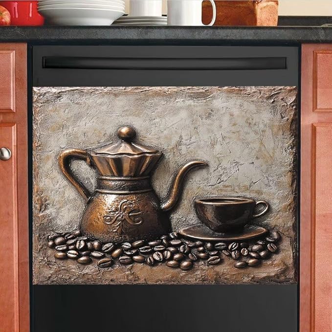Retro Coffee Magnetic Dishwasher Cover for Kitchen Decorative, Coffee Lover Dishwasher Refrigerator Magnets Decor, Dish Washer Magnet Covers for The Front 23" x 17"