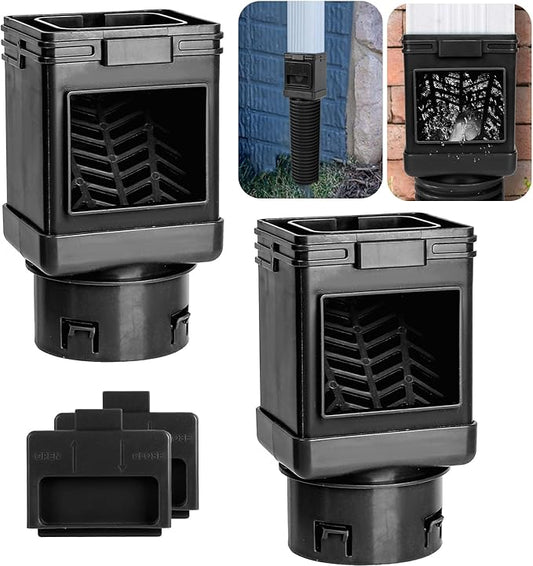 Downspout Filter,Leaf Removers,Downspout Filters, Downspout Screen Filters,2X3 and 3X4 drainpipe, (2-pack black)