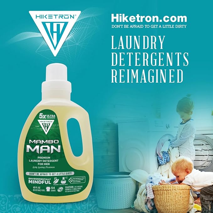 Hiketron Mambo Man Liquid Laundry Detergent, 5x Ultra Concentrated, Tough Stains Remover, Long Lasting Masculine Scent (80 Fl Oz, Pack of 2)