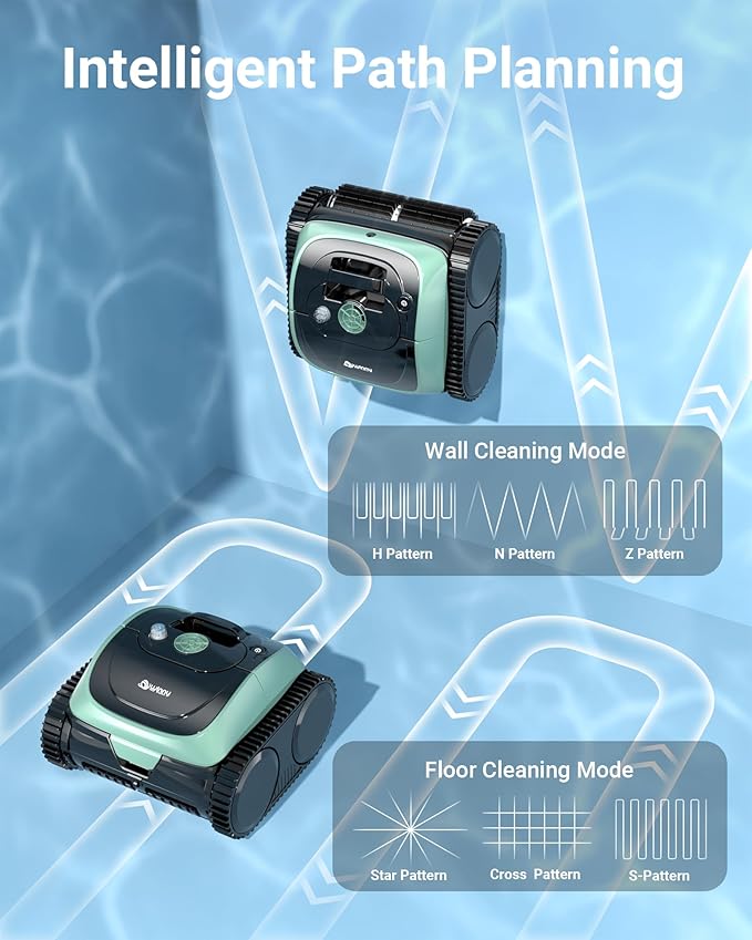 Pool Vacuum for Inground & Above Ground Pools, 4-in-1 Cordless Pool Cleaner, 150 Mins Runtime, APP Control, Triple-Motor & Smart Paths, Wall & Waterline Clean up to 1,614 Sq.ft (Black Green)