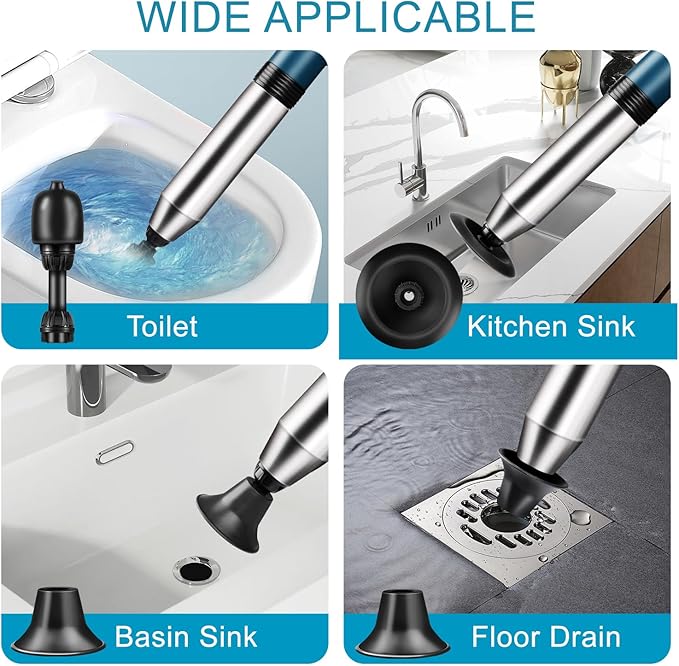 Electric Toilet Plunger Clog Remover: High Pressure Air Drain Blaster Clog Remover for Bathroom Bathtub Floor Drain Clogged