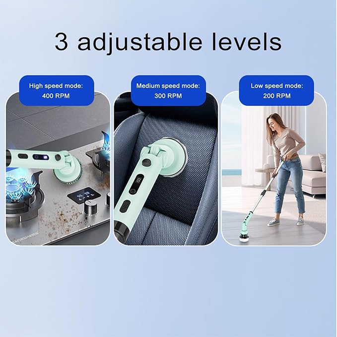 ZJchao Electric Scrubber for Cleaning, Bathroom Cleaning Supplies, Water Proof Cordless with 9pcs Brush Heads and Telescopic Handle for Floors, Bathroom, Kitchen (Green)