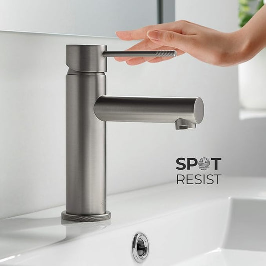 KIBI KBF1010 Solid Brass Single Handle Single Hole Circular X Faucet for Bathroom Sink | High Arc Faucet Spout | Brushed Nickel | Corrosion and Rust Resistant