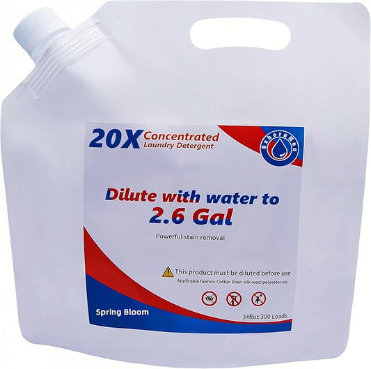 Liquid Laundry Detergent Refill, 20X Concentrated Bulk (Makes 2.6 Gal / 300 Loads) Stain & Odor Fighter, HE Compatible, Great Value for Large Families