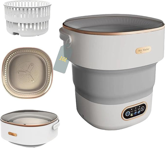 Mini Laundry Machine 16L, Portable Washing Machine and Spinner - Foldable & Compact for Baby Clothes, Underwear, Socks, Ideal for Travel, Dorm, Apartment, Camping