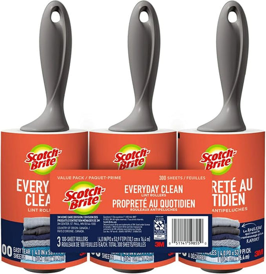 Scotch-Brite Everyday Clean Lint Roller, 300 Sheets Total,3 Pack | Lint Remover for Pet Hair, Dark Clothes, Furniture and Dusty Surfaces, Picks Up Fur & Fluff in Your Home, Car & Office by Unknown