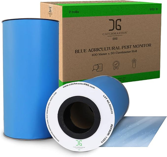 Catchmaster GRO XL AG Roll 2PK, Double Sided Adhesive Fly Tape Strips, Fungus Gnat Sticky Trap for Greenhouse, Garden, Nursery, Pest Control Gardening Supplies, Pet Safe Insect Trap, 328' x 12", Blue