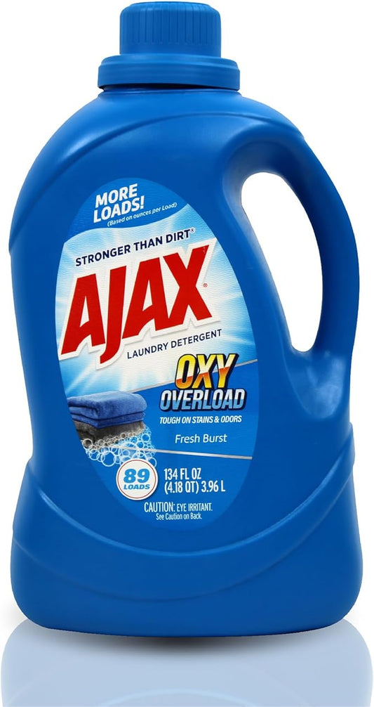 Ajax Oxy Overload Liquid Laundry Detergent, 134oz (Pack of 4) – Totally Awesome Cleaner with Deep Cleaning, Stain & Odor Removing power, HE Compatible, 178 Loads, Fresh Burst Scent