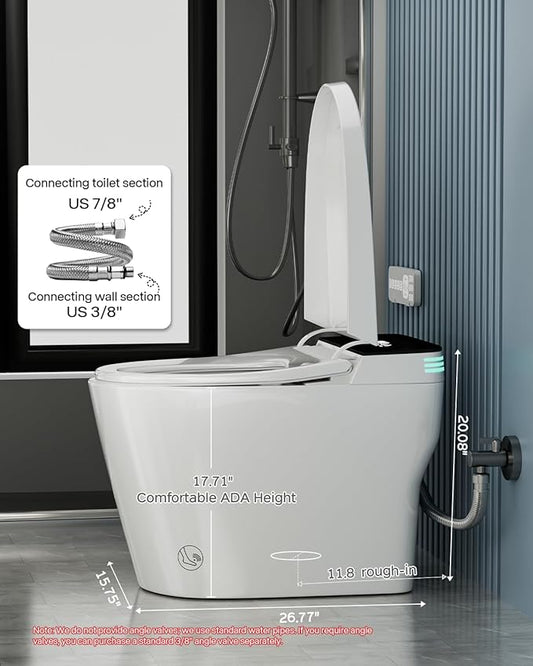 Smart Toilet with Bidet Built In, ADA Comfort Height, One Piece Elongated Toilet with Tank Built in,Pump, Auto Open Close Quiet Flush, Foam Shield, Voice Control Heated Seat, Instant Warm Water