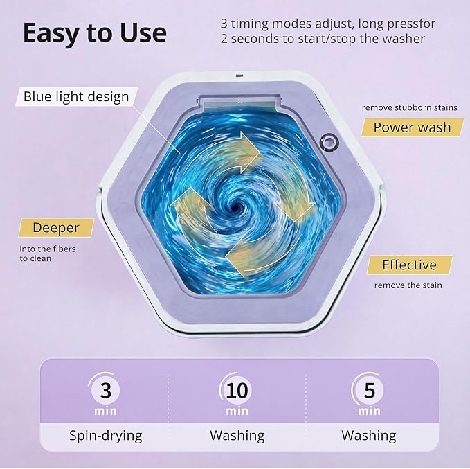 Portable Washing Machine, 16L Upgraded Mini Washer with Spin Basket Laundry Machine for Baby Clothes, Underwear, Socks; Ideal for Travel, Dorms, Camping (purple)