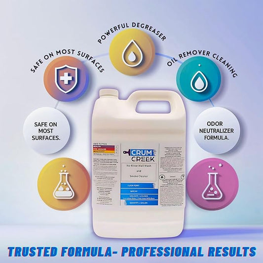 Smoke Cleaner Wall Wash, Multipurpose Degreaser for Walls and Smoke Damage, Non-Rinse, Grease and Odor Remover, Hard Surface Cleaner. 1 Gallon (4, 512 fluid ounces)