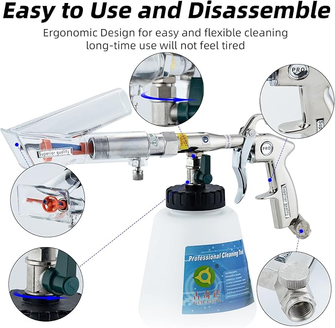 Car Cleaning Kit Multi-Purpose Cleaning Gun Detachable Sprinkler Head for Car Interior Plush Toy Blanket Cleaning Works with Air Compressor