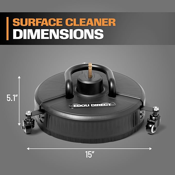 Edou Direct - Pressure Washer Surface Cleaner with Wheels and Handle - Heavy-Duty Plastic - 15'' - Compatible with Most Electric Pressure Washers - 1/4 Inch Quick-Connect - Black