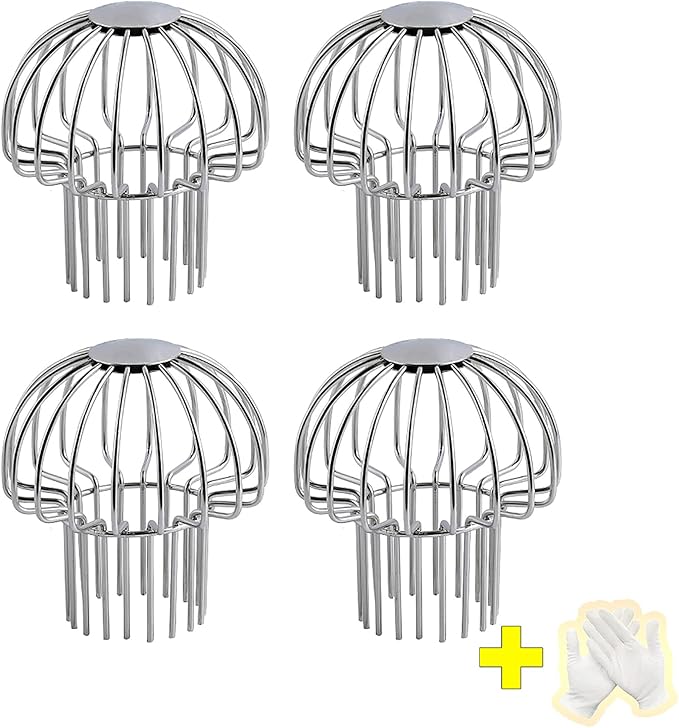 Gutter Guard 304 Stainless Steel Outdoor Roof Drain Anti-Blocking Line Cap, Mushroom Type Drainage Gutter Guard Filter, Gutter Cleaning Tool, for Stops Leaves Seeds and Other Debris,3in （4pcs）