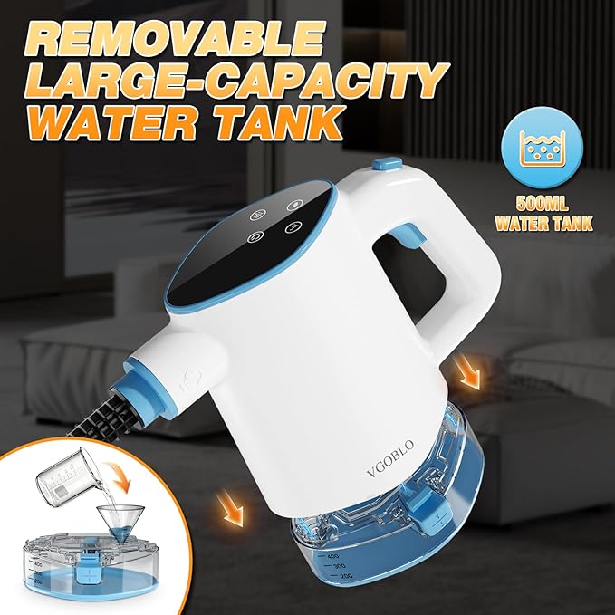 Handheld Steam Cleaner for Home, Pressurized 15s Instant Heat Steam Cleaner, 500ml Removable Water Tank & Self-Clean, Portable Multi-Surface Steamer for Cleaning, Kitchen, Bathroom, Car, Floor