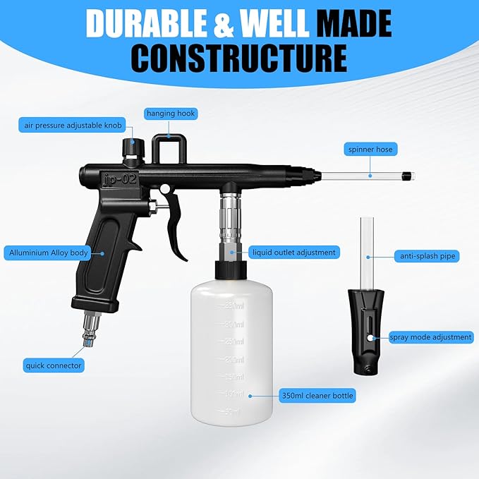 Car Cleaning Gun, Auto Interior Cleaning Detailing Air Blow Gun, High Pressure Car Cleaning Tool for Car Roof, Upholstery Seats, Carpets, Works with Air Compressor, Dual Mode