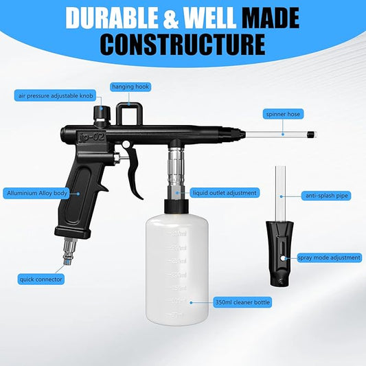 Car Cleaning Gun, Auto Interior Cleaning Detailing Air Blow Gun, High Pressure Car Cleaning Tool for Car Roof, Upholstery Seats, Carpets, Works with Air Compressor, Dual Mode