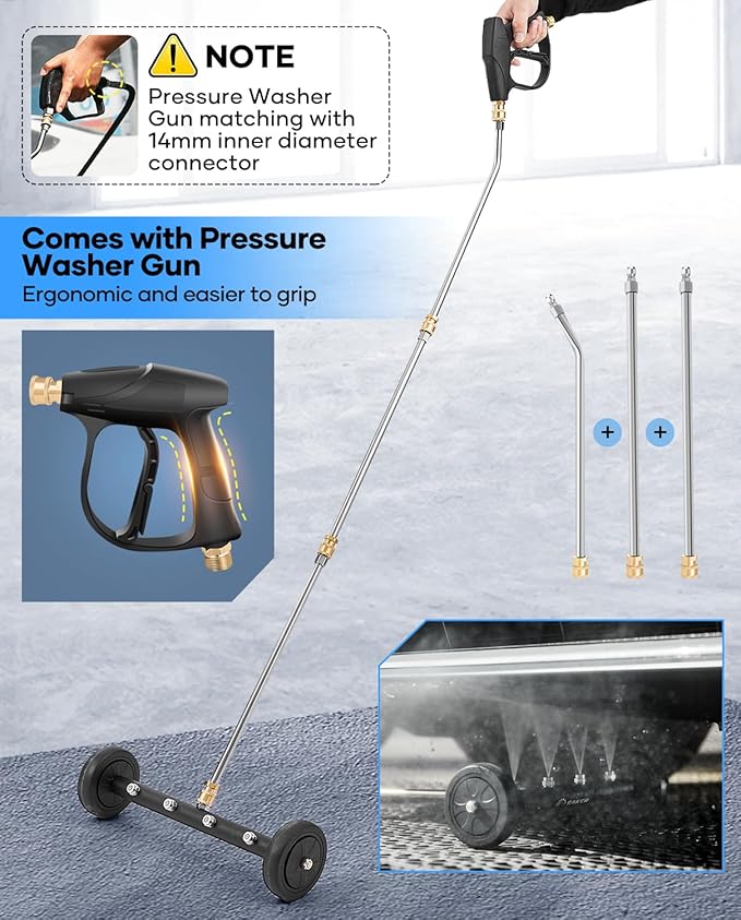 Saker Undercarriage Washer,16 Inch Pressure Washer Undercarriage Cleaner,4000 PSI Under Carriage Washer Attachment Under Car Cleaner with 3 Extension Wands and Pressure Washer Gun