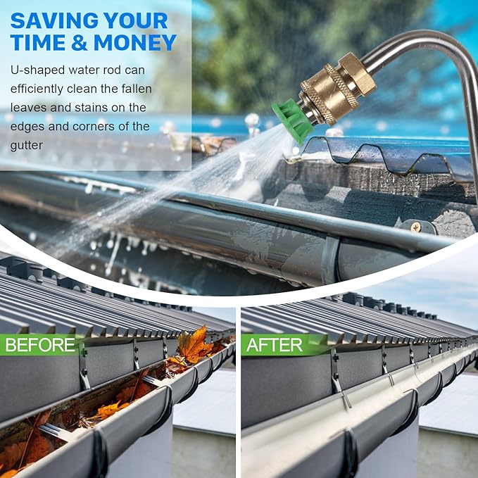 Pressure Washer Extension Wand, 110 Inch Gutter Cleaning Tools from The Ground, Power Washer Extension Pole with 5 Nozzle Tips, Curved Rod, 1/4" Quick Connect, Pressure Washer Lance, 4000 PSI