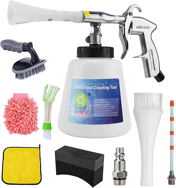 8 Car Cleaning Kit, Car Detailing Kit Cleaning Works with Air Compressor (Sponge Cloth + 5 x Brush Tips + Replacement Hose) 8 Parts Car Cleaning kit