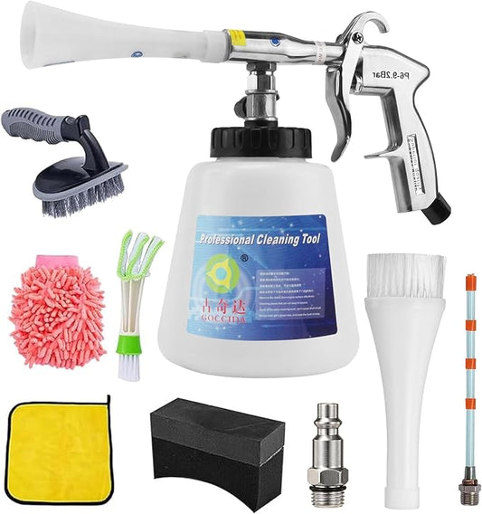 8 Car Cleaning Kit, Car Detailing Kit Cleaning Works with Air Compressor (Sponge Cloth + 5 x Brush Tips + Replacement Hose) 8 Parts Car Cleaning kit