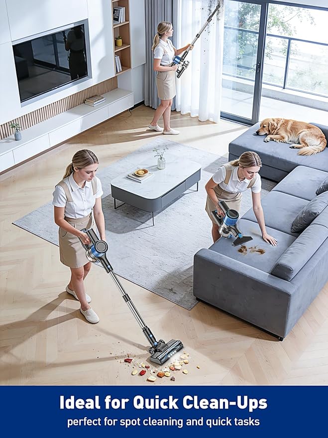 VOKENE Cordless Vacuum Cleaner, 8 in 1 Powerful Suction Lightweight Vacuum Cleaner for Home, LED Display, 3 Suction Modes, 45Mins Detachable Battery Vacuum for Hard Floor Carpet Pet Hair