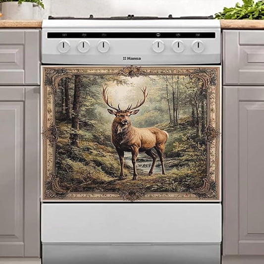 Kitchen Decor Deer Dishwasher Magnet Cover Decal, Vintage Forest Elk Magnetic Dishwasher Covers Decorative, Animal Dishwasher Skin (Magnetic) 23" W x 17" H