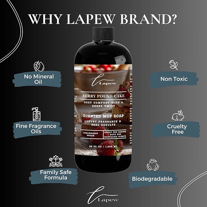 Lapew Berry Pound Cake Bundle – Carpet Deodorizer Powder & Scented Mop Soap Set – Odor Eliminator for Pet-Friendly Homes (Strawberry Pound Cake)