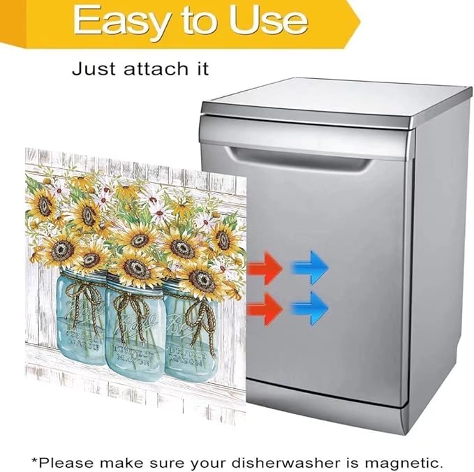 Farm Sunflower Dishwasher Cover Sticker, Vase Sunflowers Fridge Decal Panel, Farm Style Vinyl Home Appliance Cover, Ordinary 23"x26"INCH
