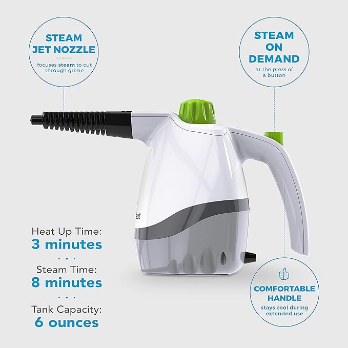 Steamfast SF-210 Handheld Steam Cleaner, 6 Accessories Included, 12-Foot Power Cord, Chemical-Free Steam, Heats Up in 3 Minutes, 6-Ounce Water Tank, Powerful Steam Removes Dirt, Grime, Grease and More