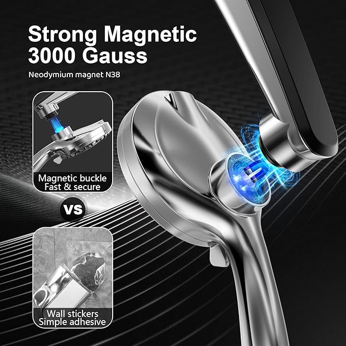Rain Shower Head with filtered Handheld High Pressure rainfall Shower Heads with Handheld Spray Combo Adjustable one-piece stand daul shower head Built-in Magnetic Docking and Power Jets