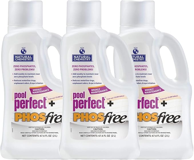 Natural Chemistry Pool Perfect + Phosfree, 2 L, Pack of 3, Phosphate Remover, Reduces Waterline Rings, Unpleasant Odors & Eye Irritation