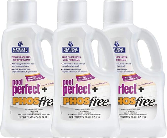 Natural Chemistry Pool Perfect + Phosfree, 2 L, Pack of 3, Phosphate Remover, Reduces Waterline Rings, Unpleasant Odors & Eye Irritation